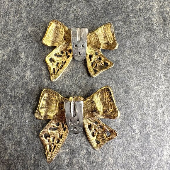 Goldtone bows S.G.D'or dress clips - vintage 60s jewelry - Picture 4 of 7